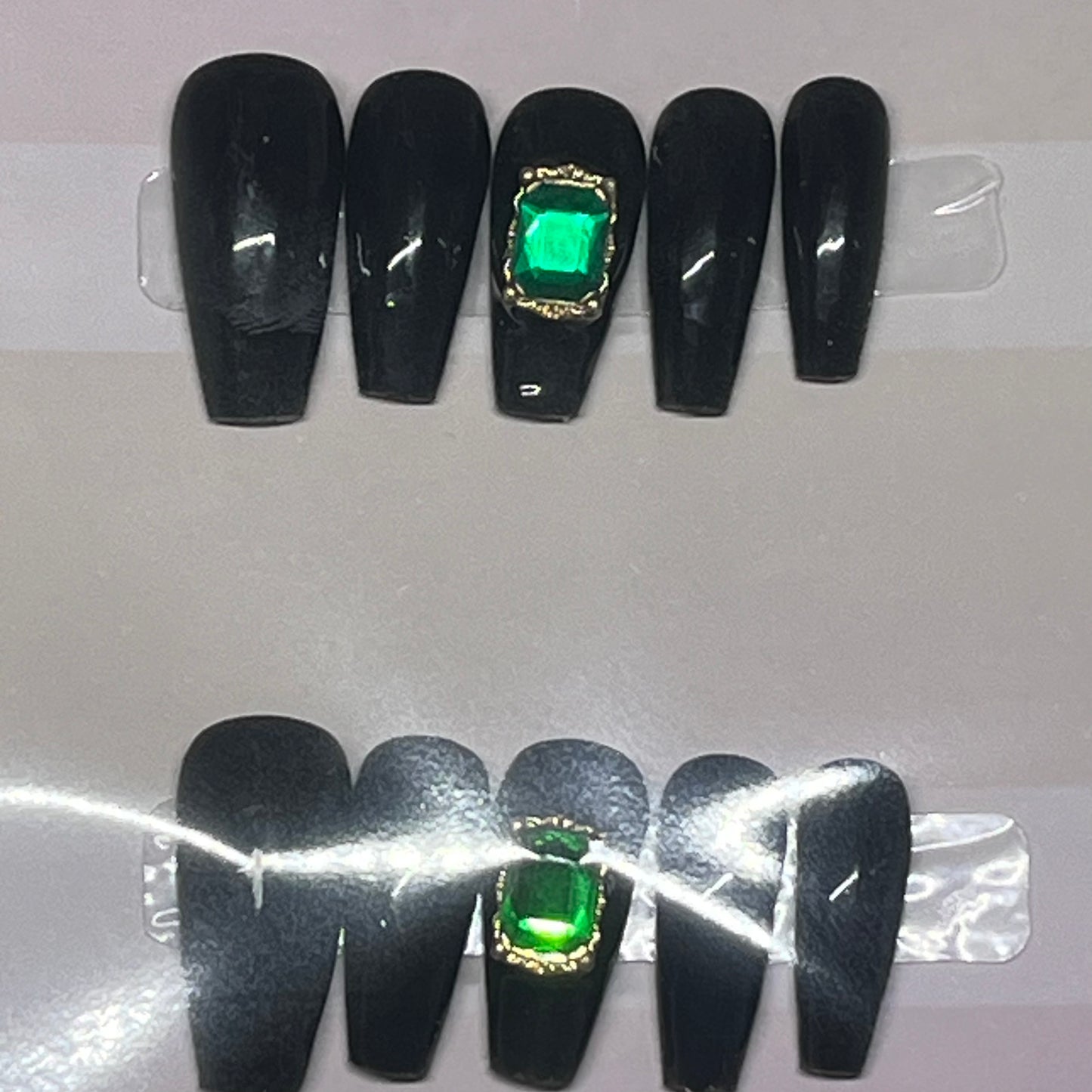 Black Coffin Green Gem Nails