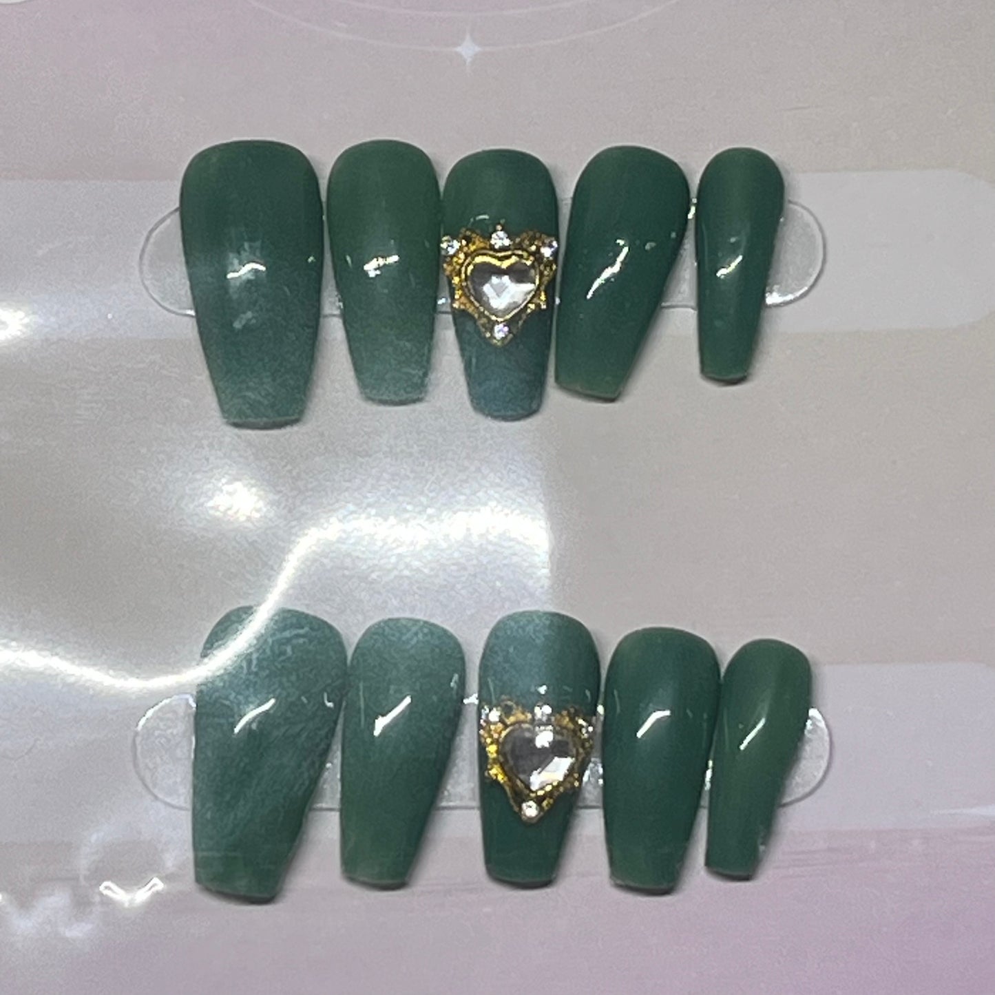 Green Heart Gem Nails