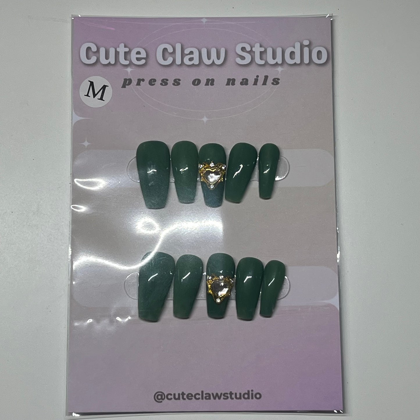 Green Heart Gem Nails