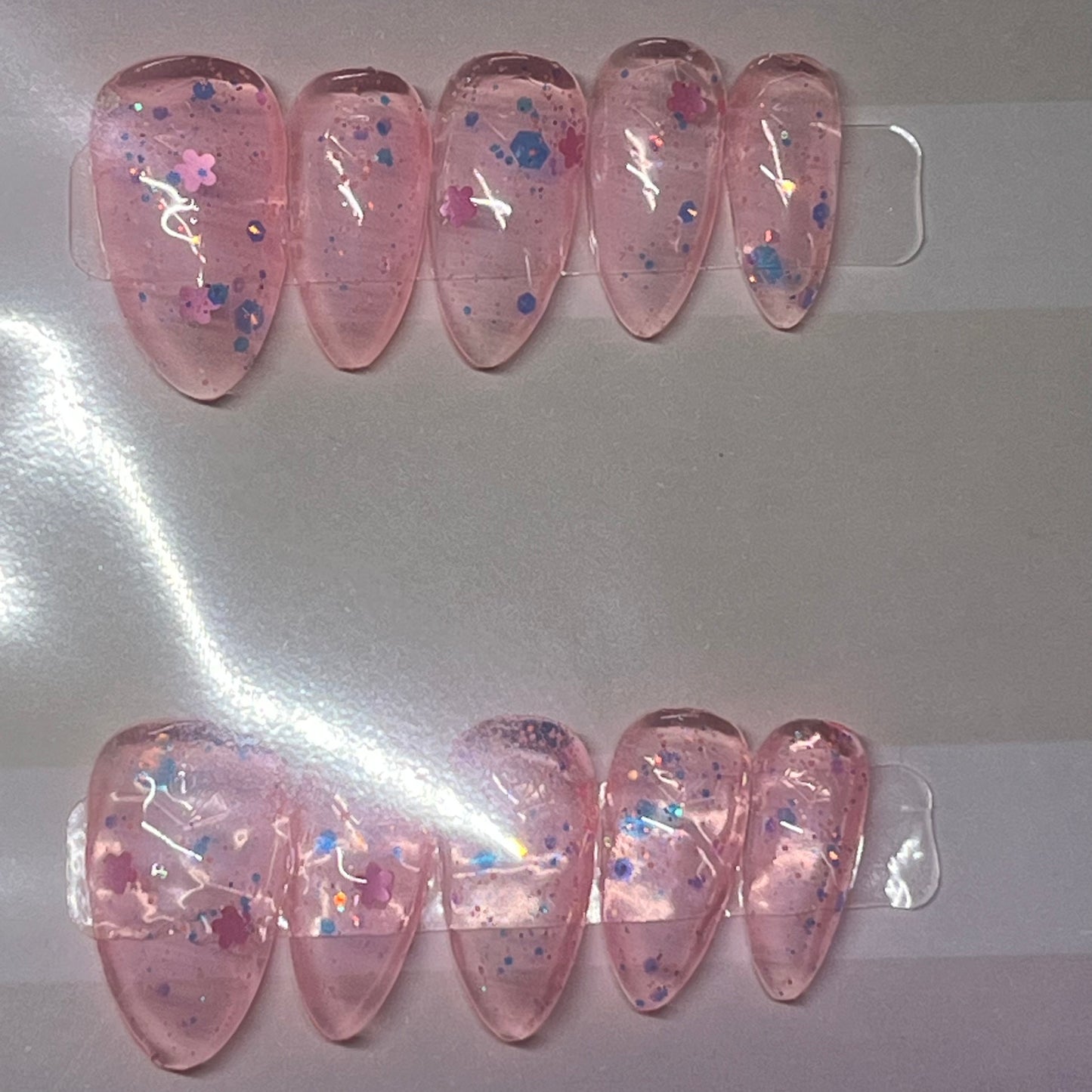 Jelly Pink Glitter Nails