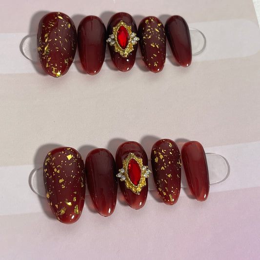 Gold and Red Glitter Nails